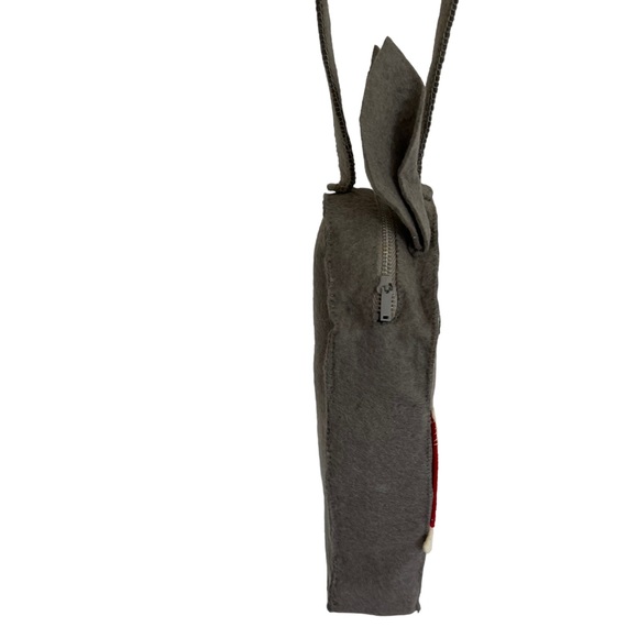 * Vintage handmade child’s purse gray rabbit sewn red clothes cosplay Easter - Picture 3 of 5